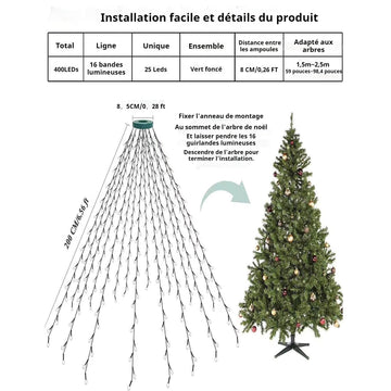 Lumières LED pour arbres de Noël blanc chaud 2m 8 modes d'éclairage pour les guirlandes lumineuses décoration de l'arbre de Noël